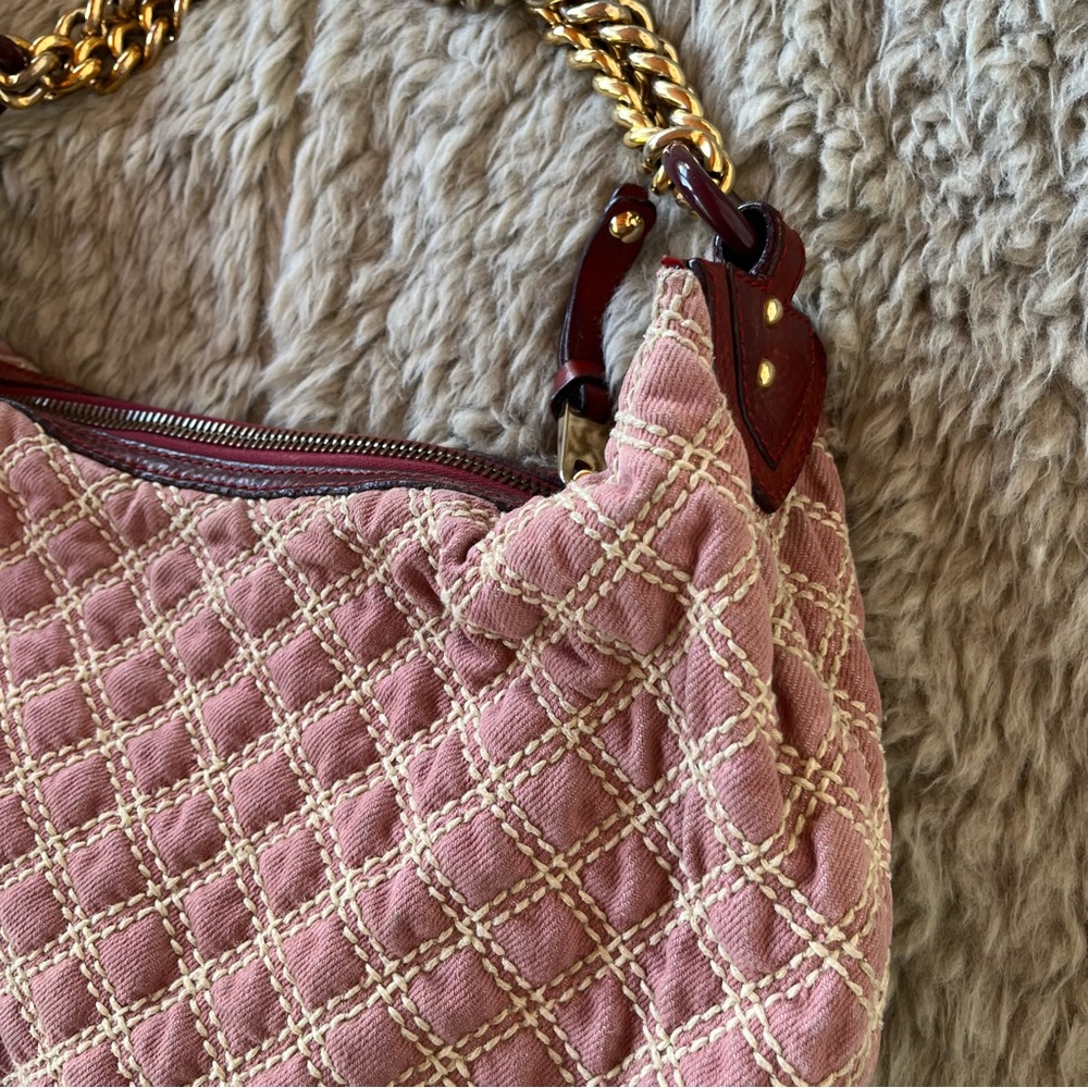 MARC JACOBS Banana Pink Denim Quilted Gold Chain Hobo Bag - Picture 11 of 15